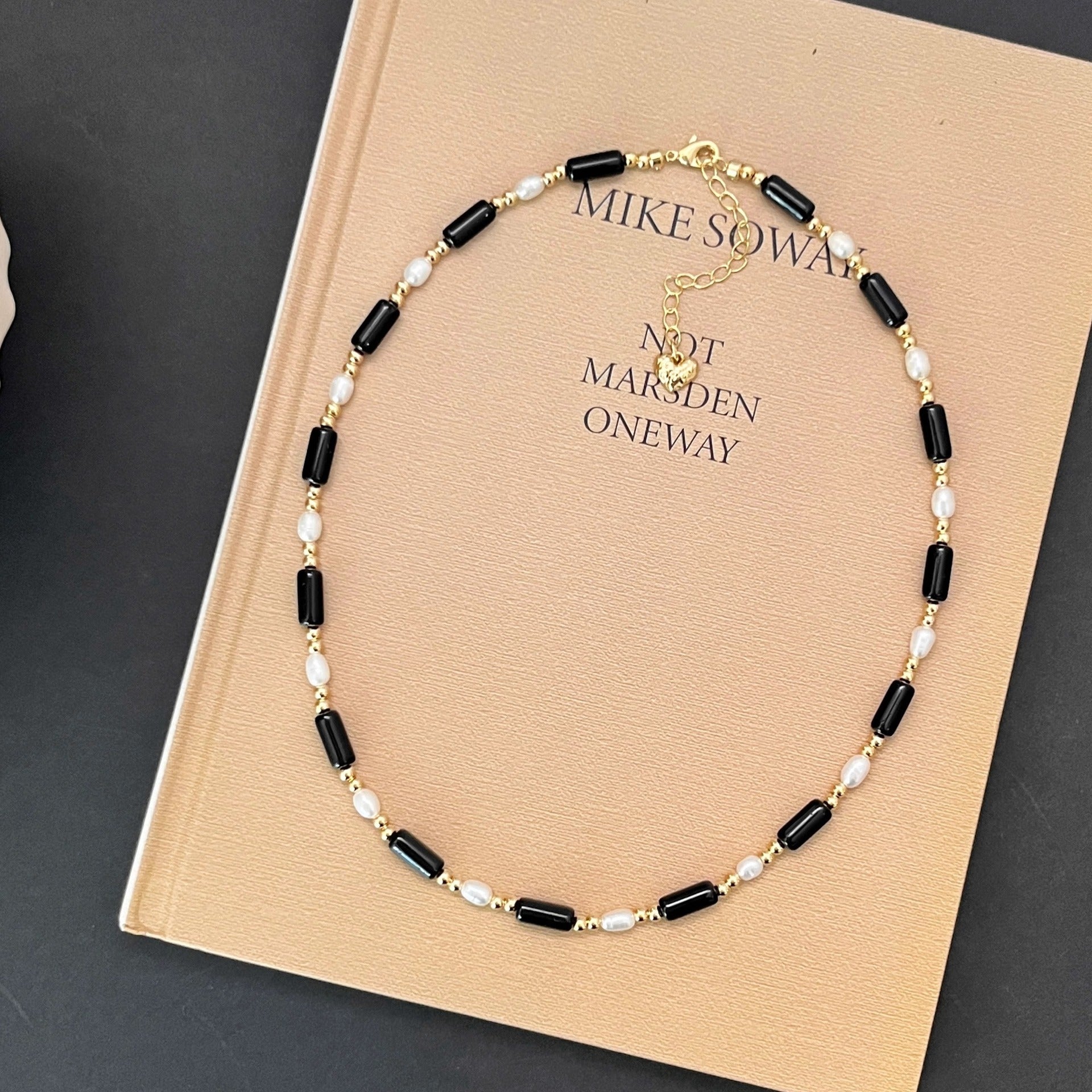 Freshwater Pearl & Black Agate Necklace, Color-Block Choker - view 6